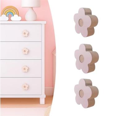 Imagem de 3 Puxadores Flor Rosa Infantil Gaveta Cômoda Móveis Porta Quarto