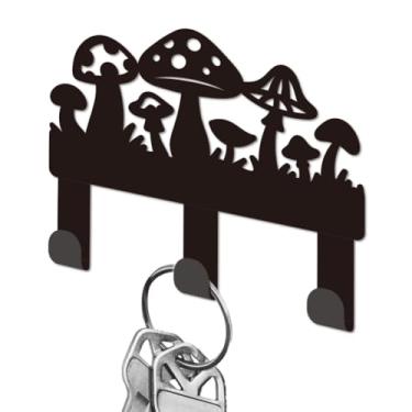 Imagem de DELORIGIN Porta-chaves de metal cogumelo para parede, mini gancho organizador de chaves, cabides decorativos de parede com 3 ganchos para entrada, porta da frente, corredor, cozinha, escritório, bolsa