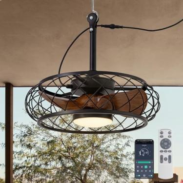 Imagem de CROSSIO Ventiladores De Teto Externos De 20'' Com Luzes, Ventilador De Gazebo Com Classificação De Umidade, Controle Remoto E Aplicativo, Ventilador De Teto Plug-In Para Pátios, Pérgola, Ventilador