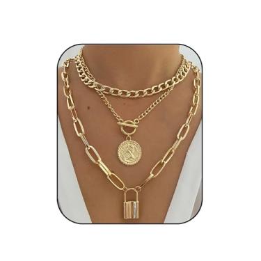 Imagem de Colares femininos em camadas modernos com pingente de moeda retrô, colar delicado e grosso para joias e presentes