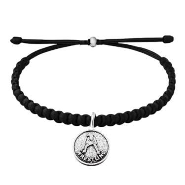 Imagem de Sportybella Pulseira de luta livre para atletas femininas preta ajustável com pingente de luta livre presente para mulheres, treinadores e mães de luta livre