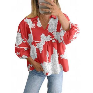 Imagem de Blusa feminina Tankaneo Floral Peplum Babydoll vermelha