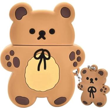 Imagem de Yatchen Capa de desenho animado compatível com AirPods Pro 3ª geração, Kawaii, urso fofo, cáqui, protetor de silicone macio com chaveiro, meninas, mulheres, capa de carregamento à prova de choque para