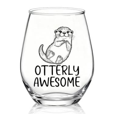 Imagem de XQLZY Otterly Incrível Taça de Vinho Sem Haste, Presentes Divertidos de Taça de Vinho Lontra para Mulheres Amantes de Lontras Animais?, Presentes de Natal de Aniversário de Ação de Graças para
