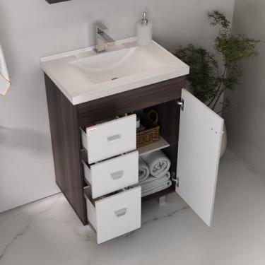 Imagem de Gabinete para Banheiro Marcela 60 com Pés - Fabribam Amêndoa, Amêndoa