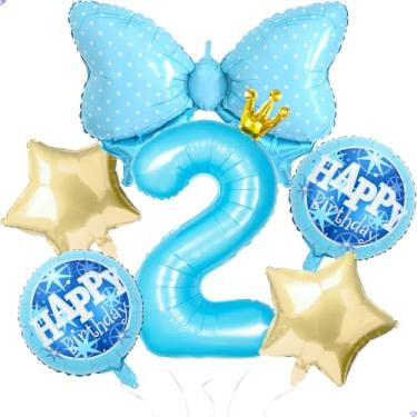 Imagem de Balões de princesa azul para decoração de festa de aniversário de Cinderela, balão de coroa de ouro azul 101,6 cm Gaint 2º balão para decoração de aniversário de princesa Cinderela suprimentos