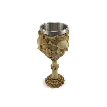 Imagem de Taça Cálice Em Aço Inox e Resina 6 Caveiras Osso Crânio Medieval Rock 