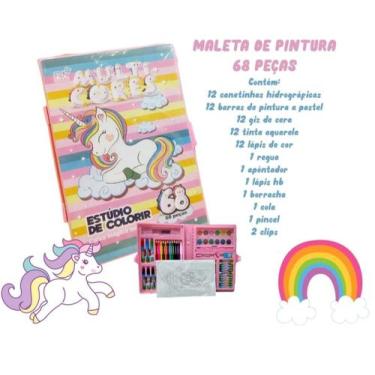 Imagem de Maleta De Pintura Infantil Unicórnio Menina Carro Estojo 68 Peças - TO