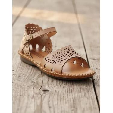 Imagem de Sandália Rasteira em Couro Taupe - Flor d'couro, 35