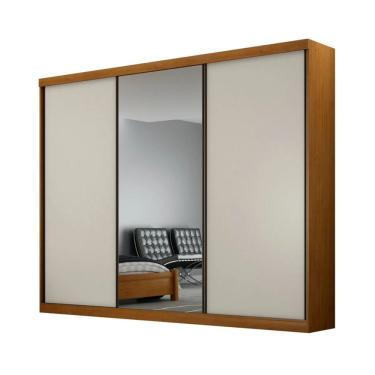 Imagem de Guarda Roupa Manaus 3 Portas De Correr E 4 Gavetas Com Espelho Valverde Cinamomo/off White