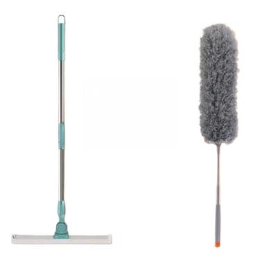 Imagem de Rodo Limpador de Silicone Mágico 1,20M e 1,40M Multifuncional Água Suspensa para Banheiro Varredor Remove Água e Pelo sem Esforço (Rodo (1,20M) + Espanador)