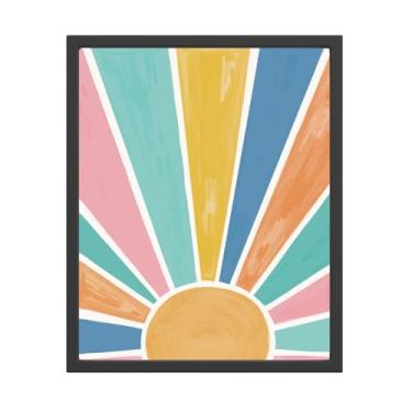 Imagem de Arte de parede colorida Boho Sun Sunshine, decoração de parede colorida com luz do sol para sala de aula, sala de jogos, sala de estar, quarto (20 x 25 sem moldura)