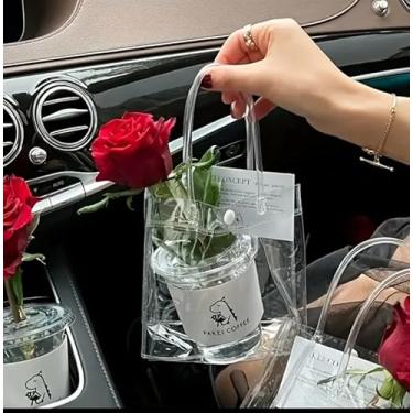 Imagem de Sacos de presente de PVC transparente com alças, pacote com 25, sacolas de compras transparentes para varejo, casamento, festa