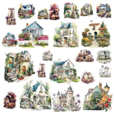 Imagem de CRASPIRE Adesivos de parede vintage para casa com 8 folhas, flores, edifícios, janelas, descascar e colar, adesivos de parede autoadesivos de PVC à prova d'água removíveis para biblioteca, sala de