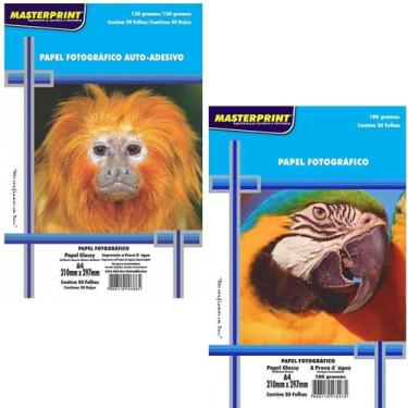 Imagem de Kit Papel Fotográfico 180g 50fls A4 + Papel Foto Adesivo 130g 50fls A4