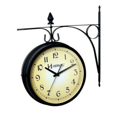 Imagem de Relógio Parede Herweg 6358 Retrô Dupla Face Tipo Estação Preto