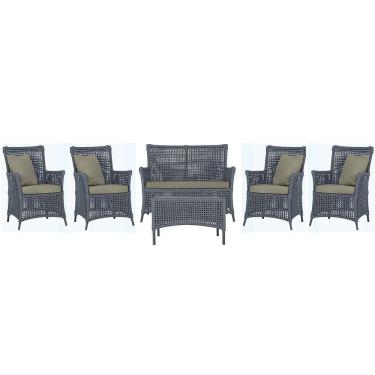 Imagem de Jogo Sofá 4 Poltronas E Mesa Igapó Preta E8 Trama Original Prata