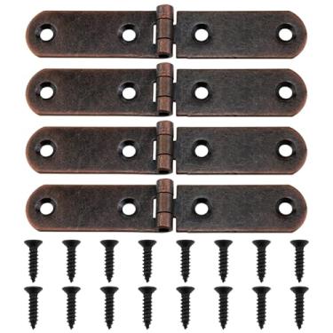 Imagem de Dsjnf Dobradiça de extremidade de aço bronze vermelho 9,7 x 1,8 cm dobradiça dobrável dobradiça de flange estreita (com parafusos) Adequado para pequenos projetos de marcenaria, caixas de joias