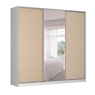 Imagem de Guarda-Roupa Casal com Espelho Tunas I 3 PT 3 GV Branco e Noce