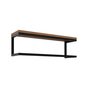 Imagem de Toalheiro Para Banheiro Estilo Industrial Ita - Preto E Prateleira Imbuia - Cor: Preto