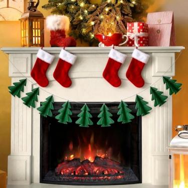 Imagem de Flâmulas de papel para árvore de Natal, faixa de festa, guirlanda pendurada, decorações de Natal, verde escuro