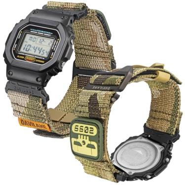 Imagem de DAVILANE Pulseira de relógio militar de nylon de 16 mm para série G-Shock GD/DW/GW/GA (GD-350, DW-5600, GW-6900, GA-100/200/2100) - Pulseira de relógio de liberação rápida com patches intercambiáveis