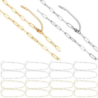 Imagem de Colar de corrente elegante de aço inoxidável com comprimento ajustável, conjunto de joias banhado a ouro 18K, resistente à ferrugem, 8 peças de cores de ouro e aço, perfeito para criação de joias