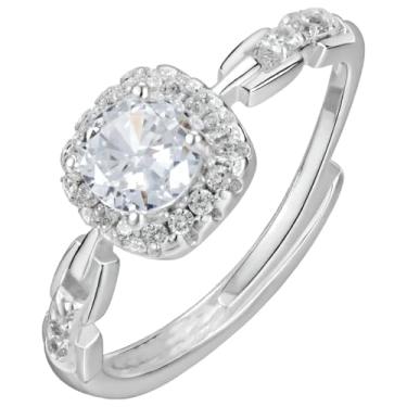 Imagem de Anel de noivado feminino ajustável em prata esterlina S999, anel de compromisso solitário, design exclusivo para mulheres