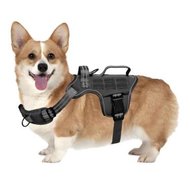 Imagem de Peitoral para cães pequenos, resistente, tático, antipuxão, sem asfixia, fácil de colocar e tirar com sistema Molle, colete refletivo ajustável para cães com enchimento respirável para caminhadas