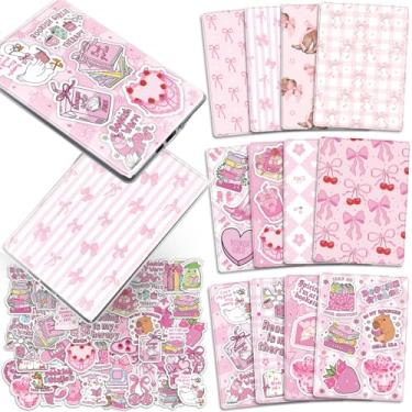Imagem de TAKEALOOKO Papel cartolina Coquettte para Kindle – 12 peças de inserções de capa traseira de laço rosa acessórios de decoração e 50 peças de adesivos fofos para e-reader Kindle, presente de livros