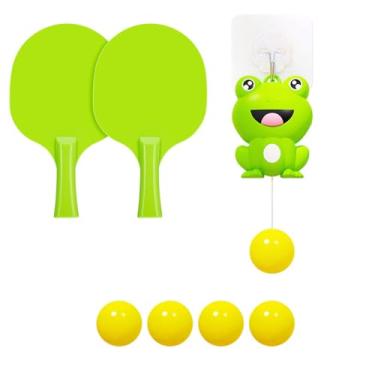 Imagem de Kit inicial de tênis de mesa para pendurar, conjunto portátil de raquete de pingue-pongue para crianças com raquete e bolas, exercitador de jogo de pongue de porta para pais e filhos para jogos ao ar