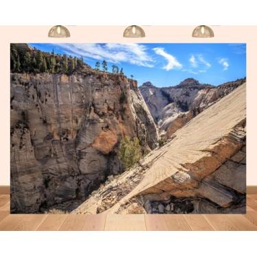 Imagem de PEKRU Cenário de 2,1 x 1,5 m do Parque Nacional de Zion, cenário de fotografia ao ar livre, montanhas, vales, rochas, árvores, paisagens, natureza, decoração de festa ao ar livre, adereços para cabine