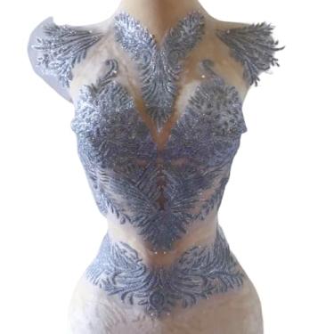 Imagem de Apliques adesivos para pescoço ombro peito cintura parte decorativa para costurar à noite vestido de casamento roupas vestido baile festa dança estado costura, pequenos grânulos colados (cinza)