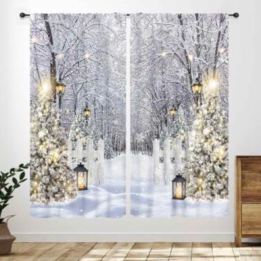 Imagem de Lnepty Cortinas de cenário de inverno para sala de estar, paisagem natural de Natal, floresta nevada, pinheiro, floco de neve, férias, festas, janelas, tratamentos para cozinha, quarto, sala de jantar