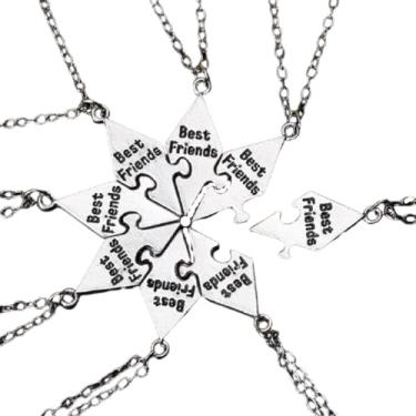 Imagem de DATOA 4/5/6/7/8 peças, vários quebra-cabeças, Best Friends Forever, conjunto de pingente de coração gravado de aço inoxidável, colares de amizade, presentes para melhores amigas e homens, 16in, Zinco