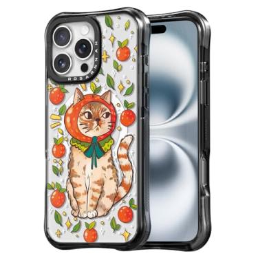 Imagem de Rosarnnah Capa para iPhone 16 Pro Max fofa - compatível com Magsafe - Capa de telefone à prova de choque com proteção contra quedas de grau militar de 6 m - Design engraçado de gatinho (6,5 cm) preta