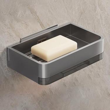 Imagem de Krtresiar Suporte de sabão para parede de chuveiro, saboneteira de aço carbono montada na parede com bandeja inferior de gaveta para banheiro, pia de cozinha (cinza)