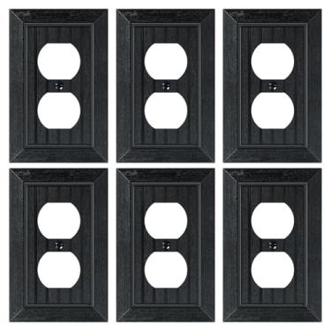 Imagem de Pacote com 6 placas clássicas para tomada frente e verso, placas decorativas de policarbonato inquebrável e tampas de tomada, placas de parede pretas foscas para tomadas elétricas, 1 capa de