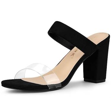 Imagem de Allegra K Sandálias femininas de salto bloco com alça dupla transparente, Preto, 38