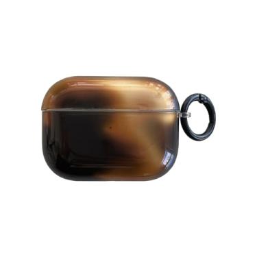 Imagem de Capa marrom preta transparente estética âmbar para AirPods 4ª geração com trava, tartaruga retrô moderna chique padrão elegante meninas mulheres capa protetora fina + trava para Airpod 4