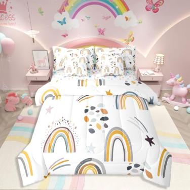 Imagem de Erosebridal Jogo de cama casal com 7 peças, arco-íris, desenho kawaii, nuvem, em uma bolsa, iridescente, para decoração de quarto de meninas e adolescentes, conjunto de cama com coração de amor