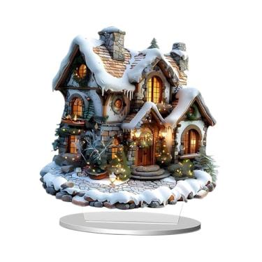 Imagem de Vaveren Conjunto de placas de acrílico planas 2D para mesa, com decoração natalina em formato de casinha, ideal para escritórios e ambientes, Casa de Neve