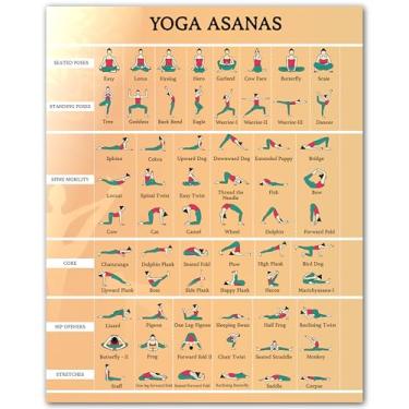 Imagem de ZUKIY Tabela de pose de Yoga Asanas - Pôster de ioga com poses - Tabela de poses para iniciantes - Pôster de pose para casa, academia, estúdio, escritório, sala de aula, arte de parede inspiradora