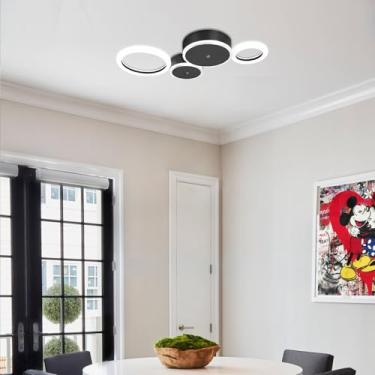 Imagem de Luminária de teto LED moderna para sala de estar, com controle remoto e intensidade regulável, ideal para ambientes internos como quarto, escritório e cozinha (preta, 4 lâmpadas, 55 cm de co