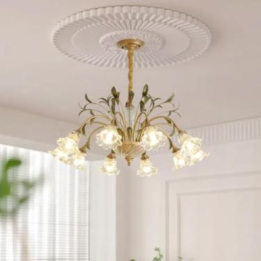 Imagem de Luminária pendente rústica de ferro estilo francês americano - Estampas florais criativas, ideal para decoração de sala de estar e quarto (4 lâmpadas)