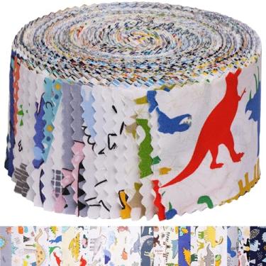 Imagem de Hanjunzhao Rolos de geleia de dinossauro para folga de acolchoamento, 42 tiras de 6,3 cm x 111,8 cm, tiras de tecido de algodão macio para cobertor, tapete, estofamento, decoração de casa e artesanato