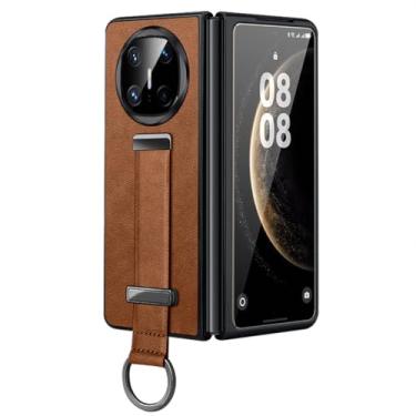 Imagem de FWYANZH Capa para Huawei Mate X7, suporte de alça de pulso capa de couro retrô anti-impressão digital retrátil capa de proteção de pulseira, marrom, Mate X7