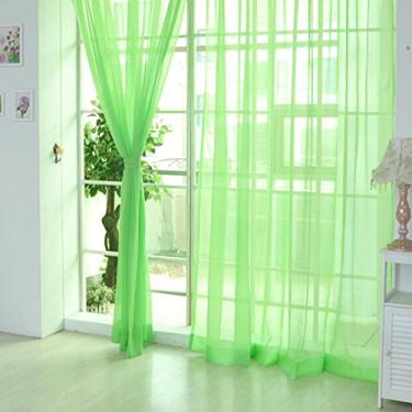 Imagem de Cortinas de tule sólido para sala de estar quarto moderno 2 m x 1 m cortina transparente multicolorido cortinas transparentes decoração de casa (verde amarelado)