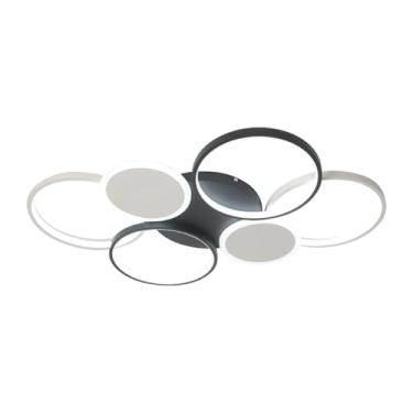 Imagem de Luminária de teto LED moderna com anel preto para sala de estar, temperatura de cor de 3000K a 6000K, com controle remoto e intensidade regulável, luz quente, ideal para ambientes internos,