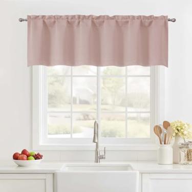 Imagem de Ebesto Saia de janela rosa blush de 35,5 cm de comprimento, pequena cortina de cozinha com isolamento térmico com dois bolsos de haste, saia curta para sala de estar, banheiro, café, trailer, 1 peça